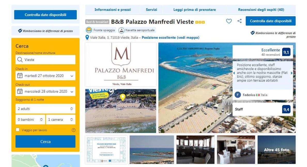 B&B Palazzo Manfredi Vieste, Fronte Mare Con Parcheggio Exteriér fotografie